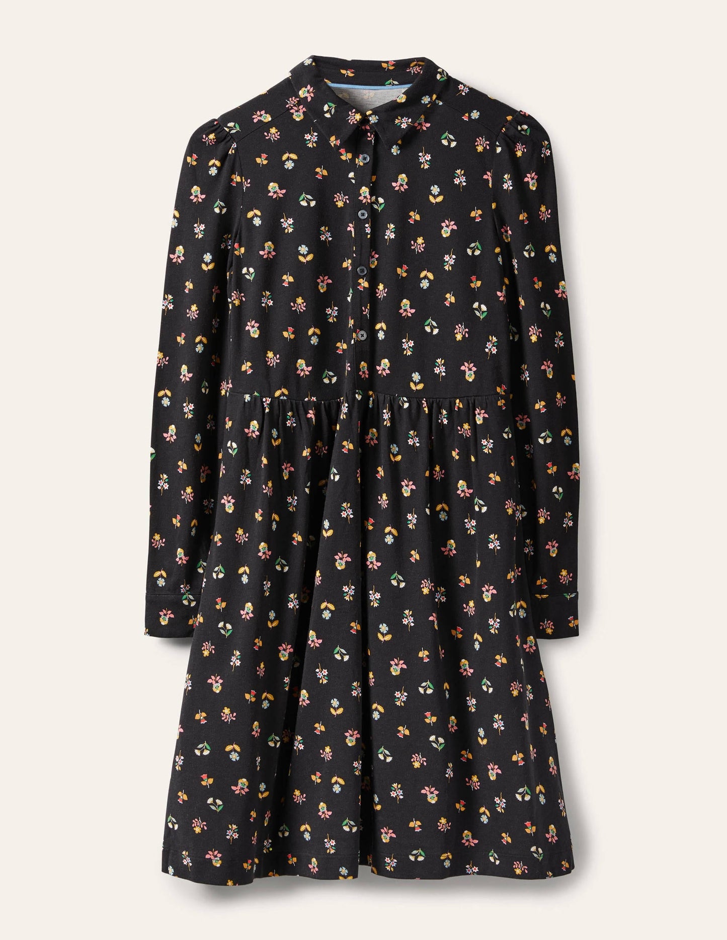 Alma Jersey Shirt Dress-Black, Dainty Floral
