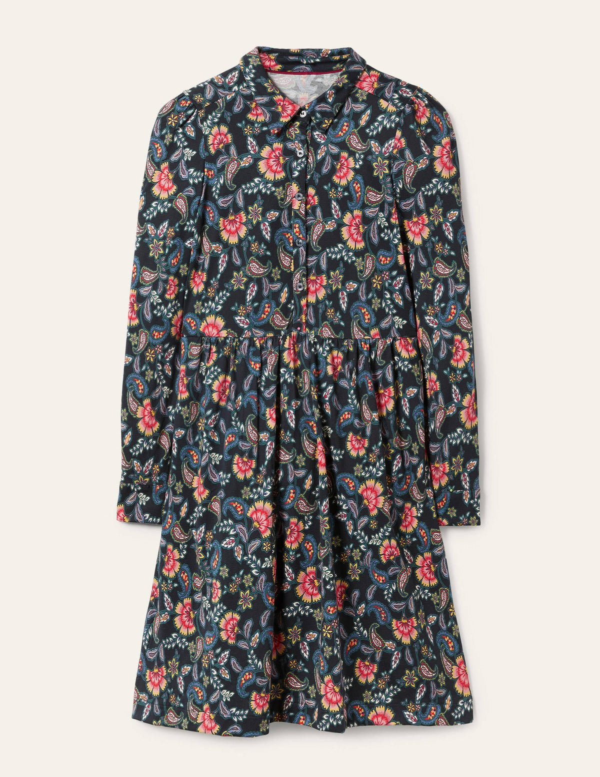 Alma Jersey Shirt Dress-Black, Exotic Floral