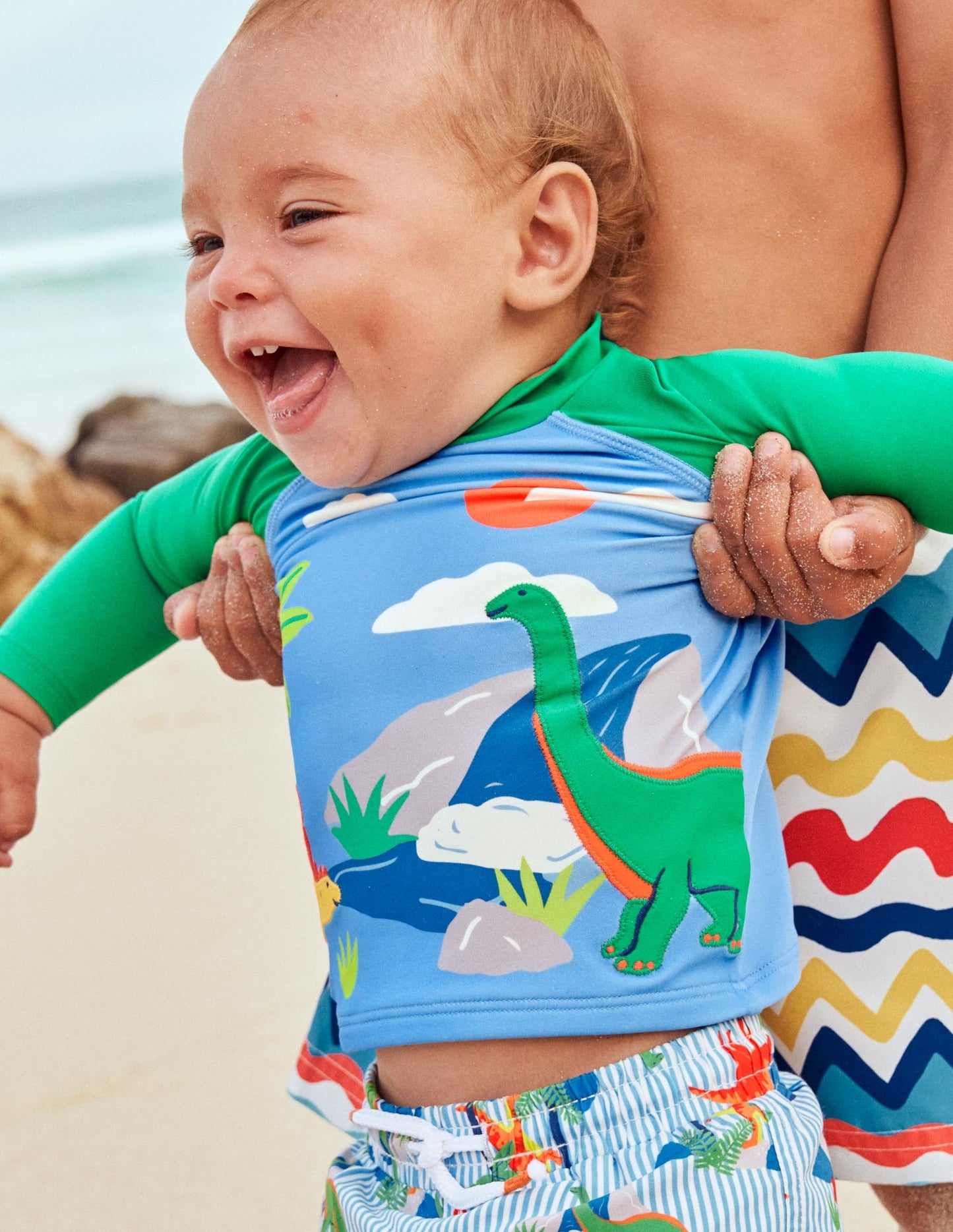 Appliqué Rash Guard-Surfboard Blue Dino Scene