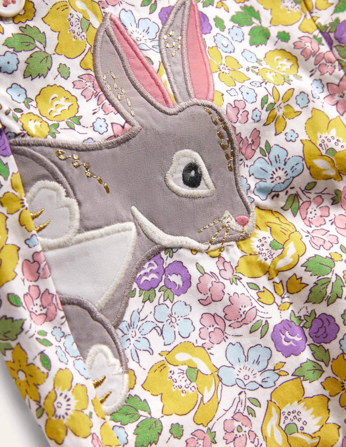 Appliqué Overalls-Cool Violet Floral Bunnies