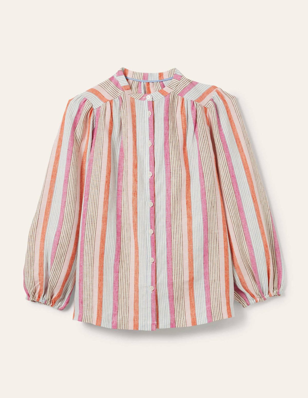 Becky Full Sleeve Linen Blouse-Firecracker, Cameo Pink Stripe