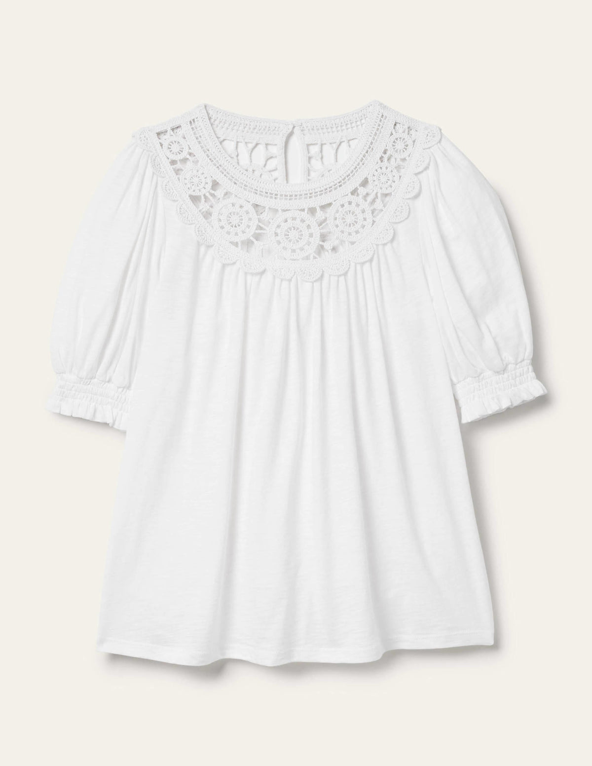 Anais Crochet Puff Sleeve Top-White