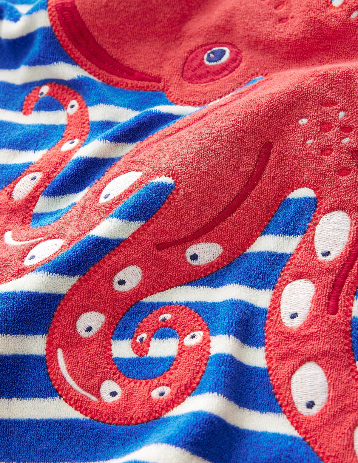 Appliqué Towelling Throw-on-Cabana Blue/Ivory Octopus