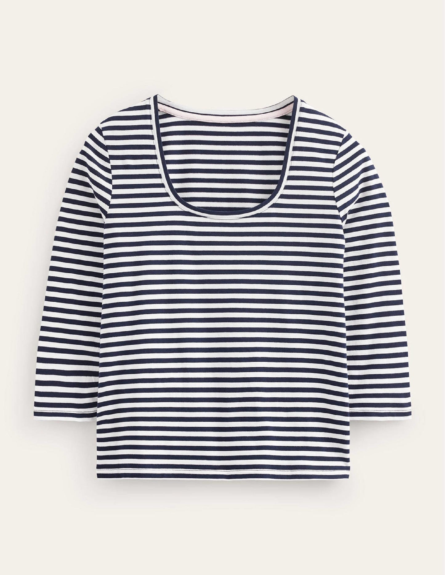 3/4 Sleeve Scoop Neck Top-Ivory, Navy