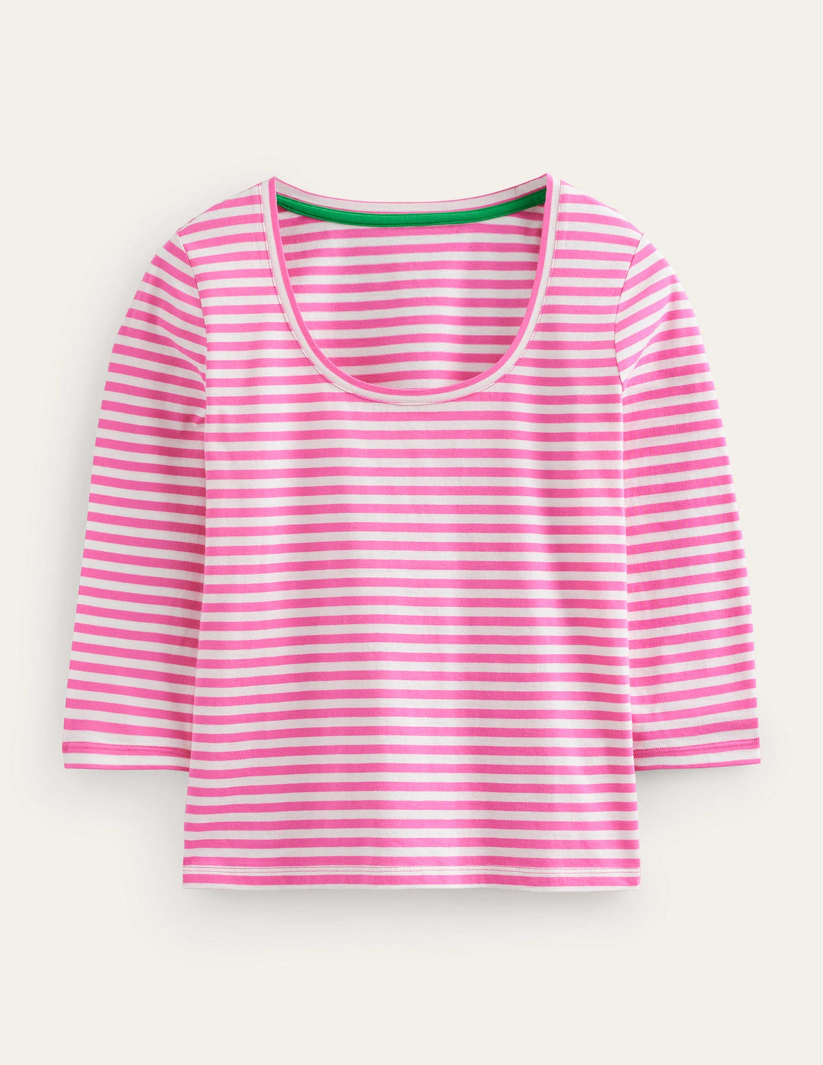3/4 Sleeve Scoop Neck Top-Ivory, Pink