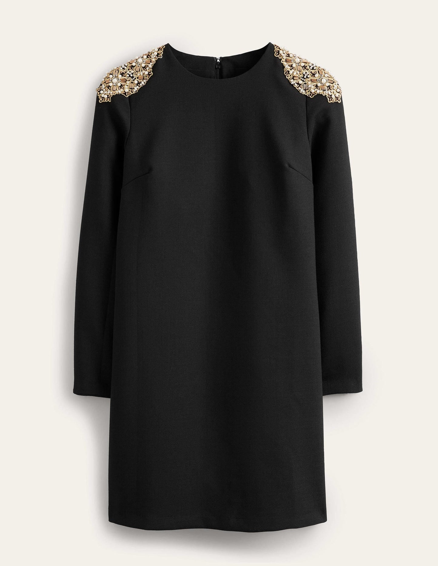 Beaded Mini Shift Dress-Black