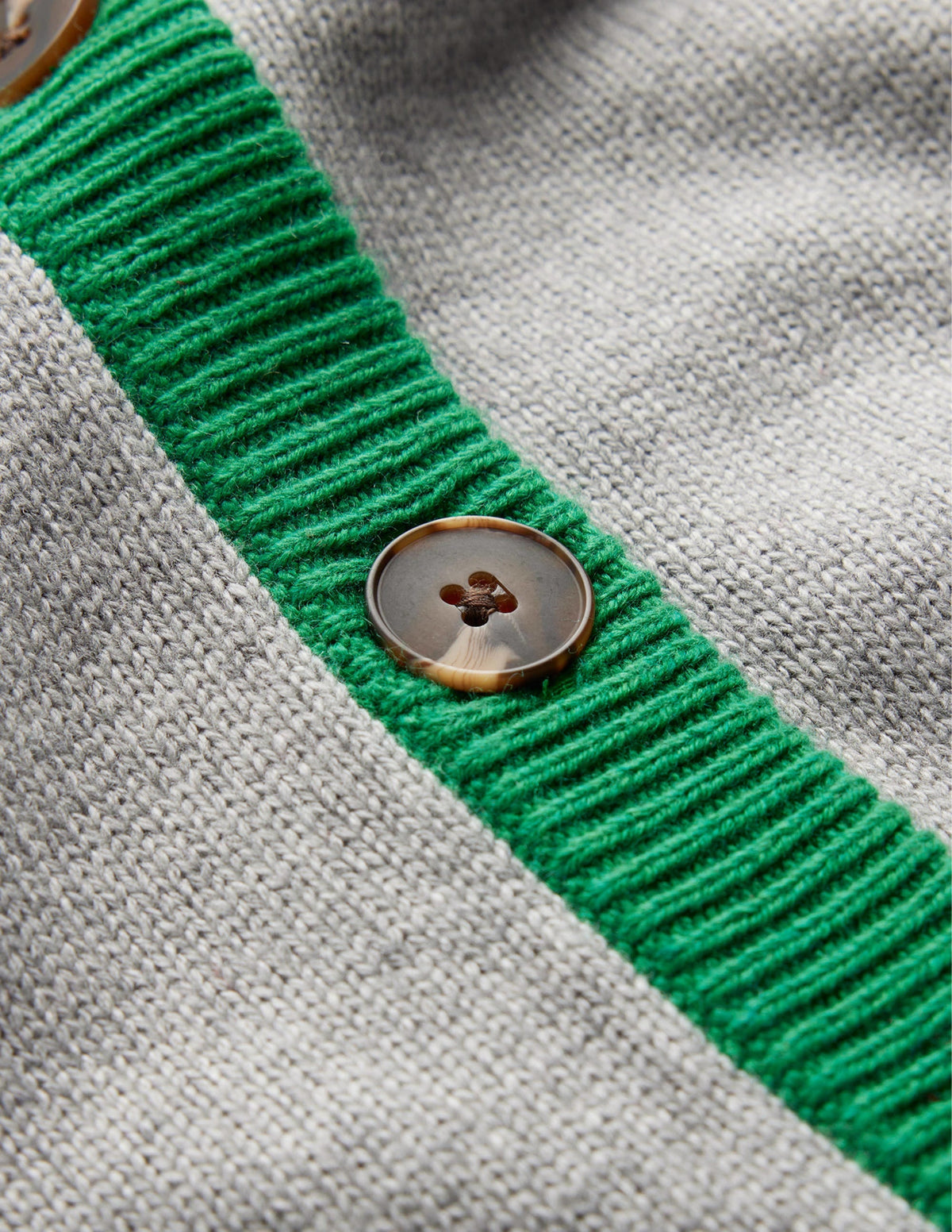 Alma Contrast Trim Cardigan-Grey Melange, Rich Emerald