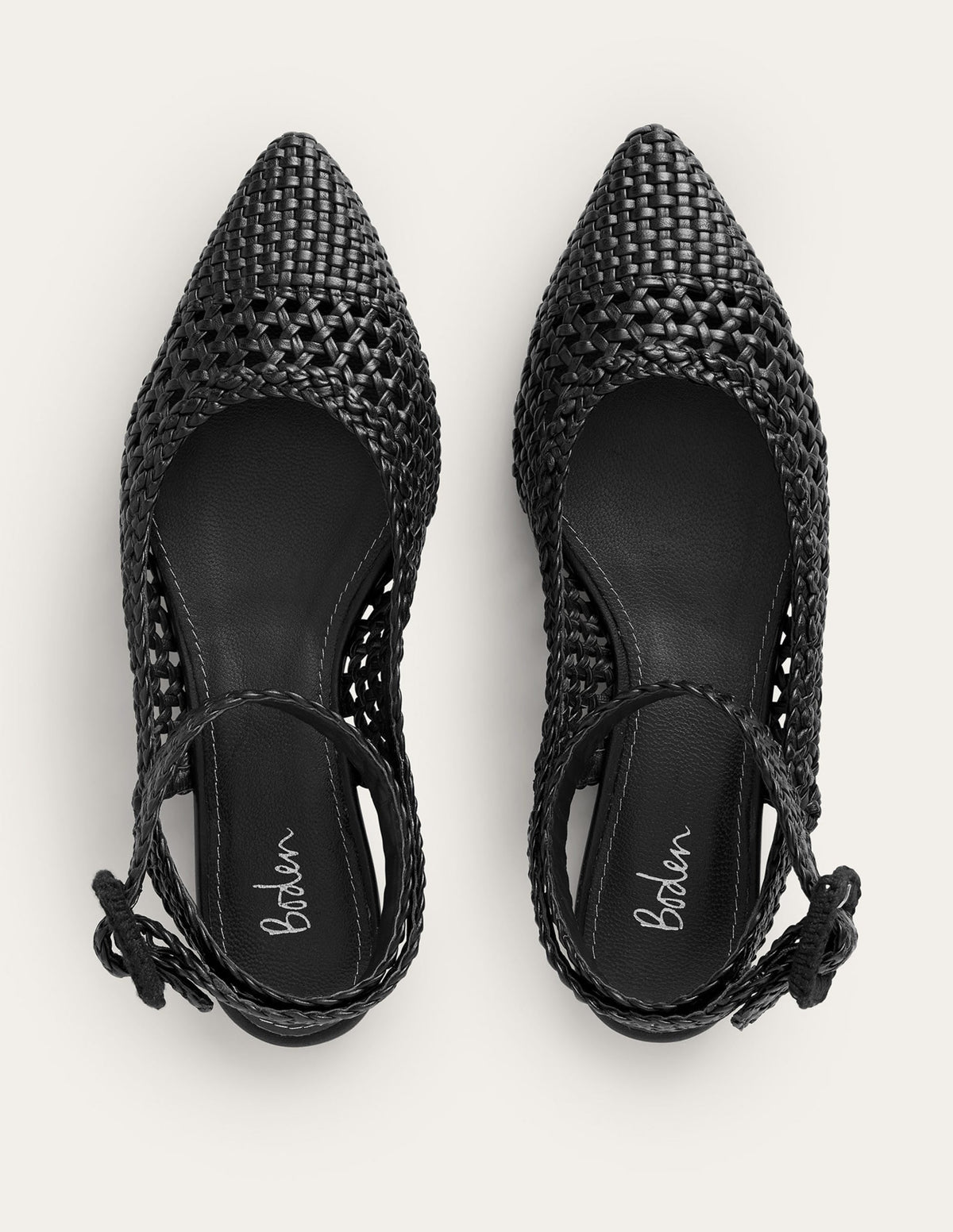 Ankle Strap Pointed Flats-Black Woven Leather