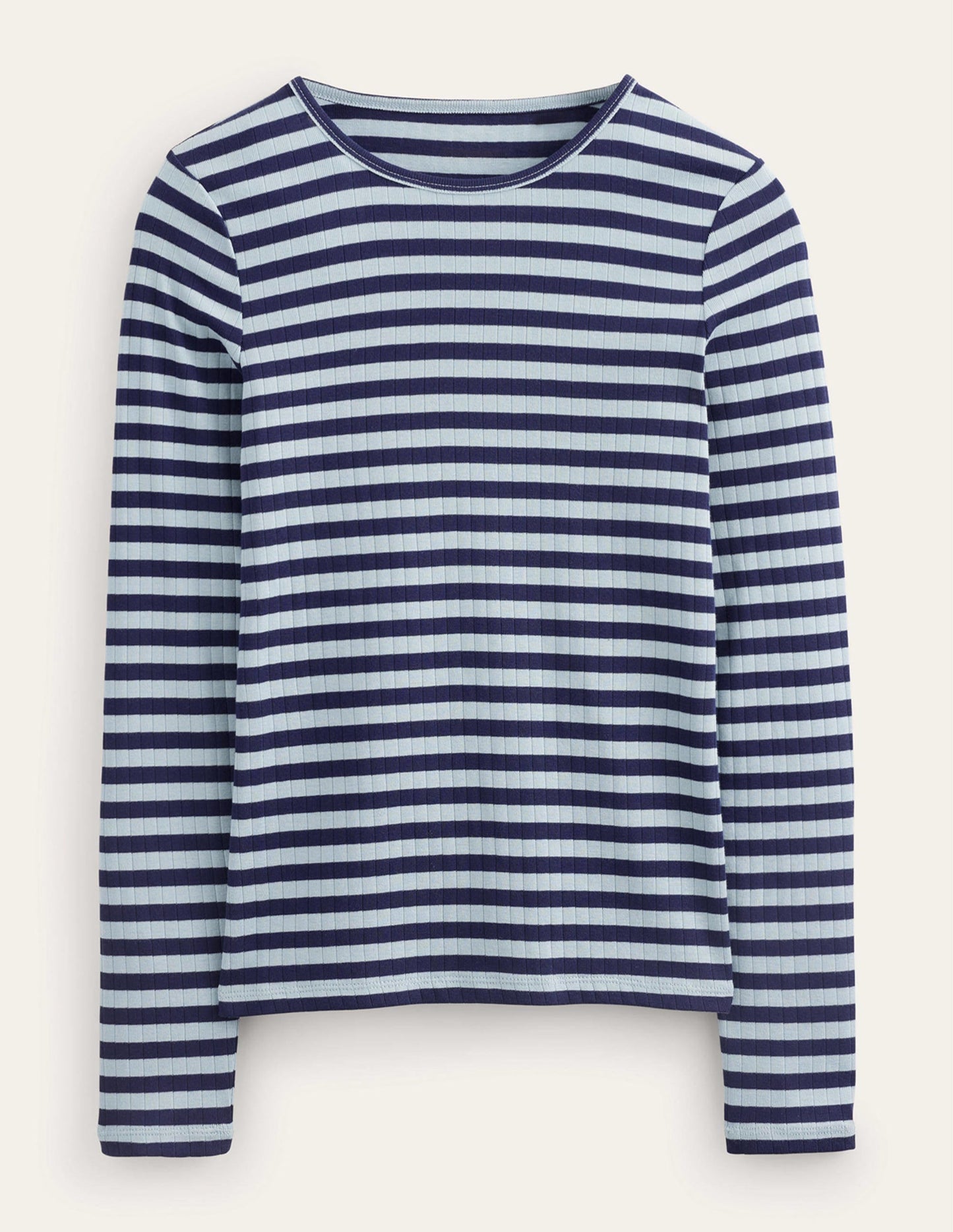 Anna Rib Crew T-Shirt-Heron Blue, French Navy