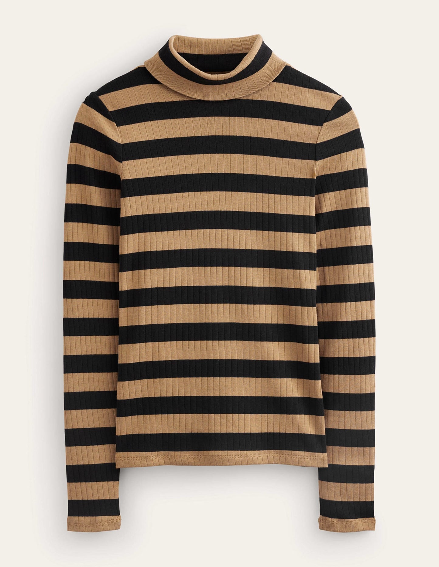 Anna Rib Roll Neck Top-Camel, Black