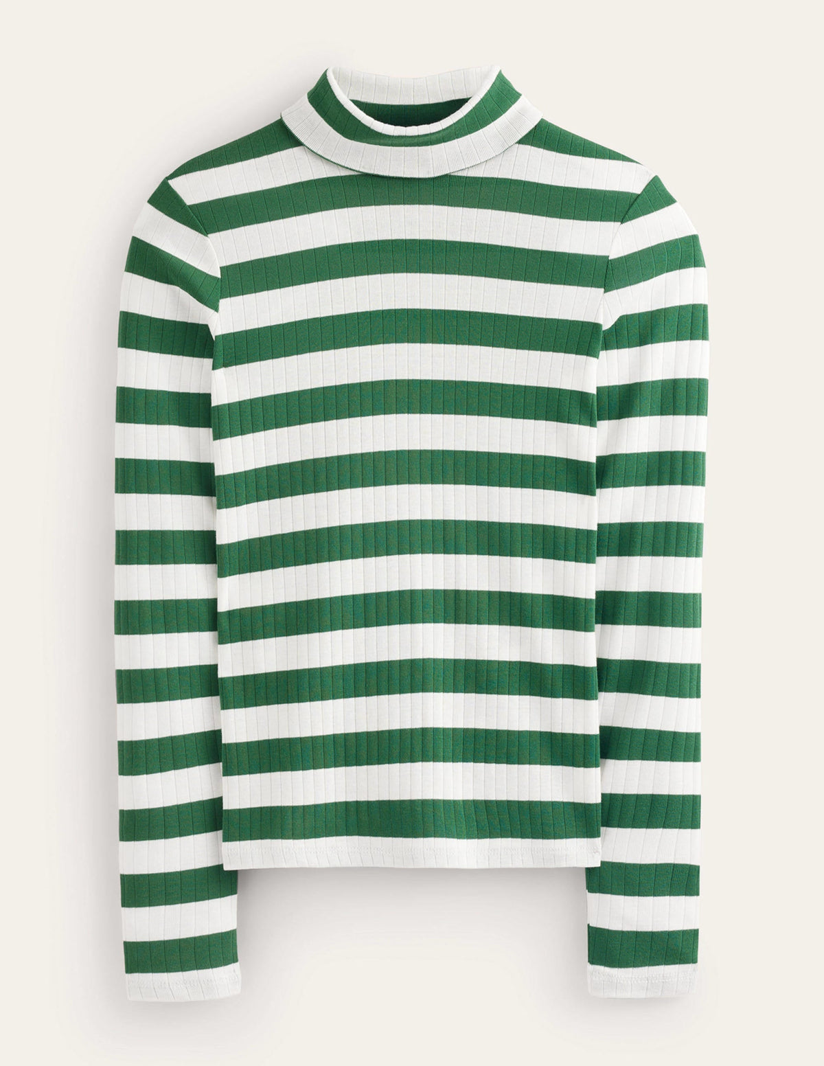 Anna Rib Roll Neck Top-Amazon Green, Ivory