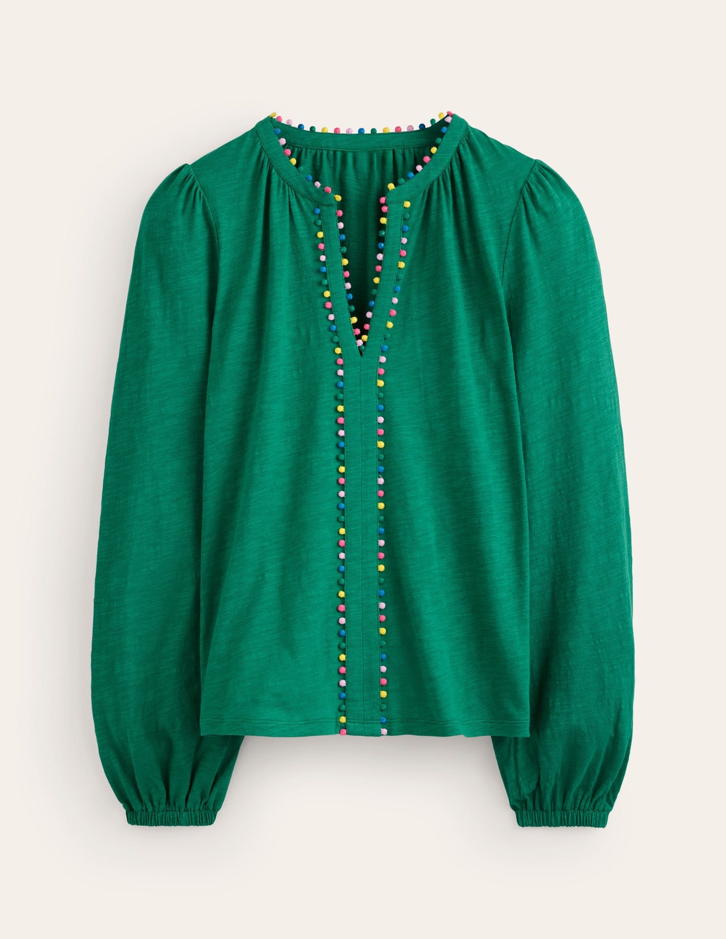 Ali Long Sleeve Pom Top-Malachite