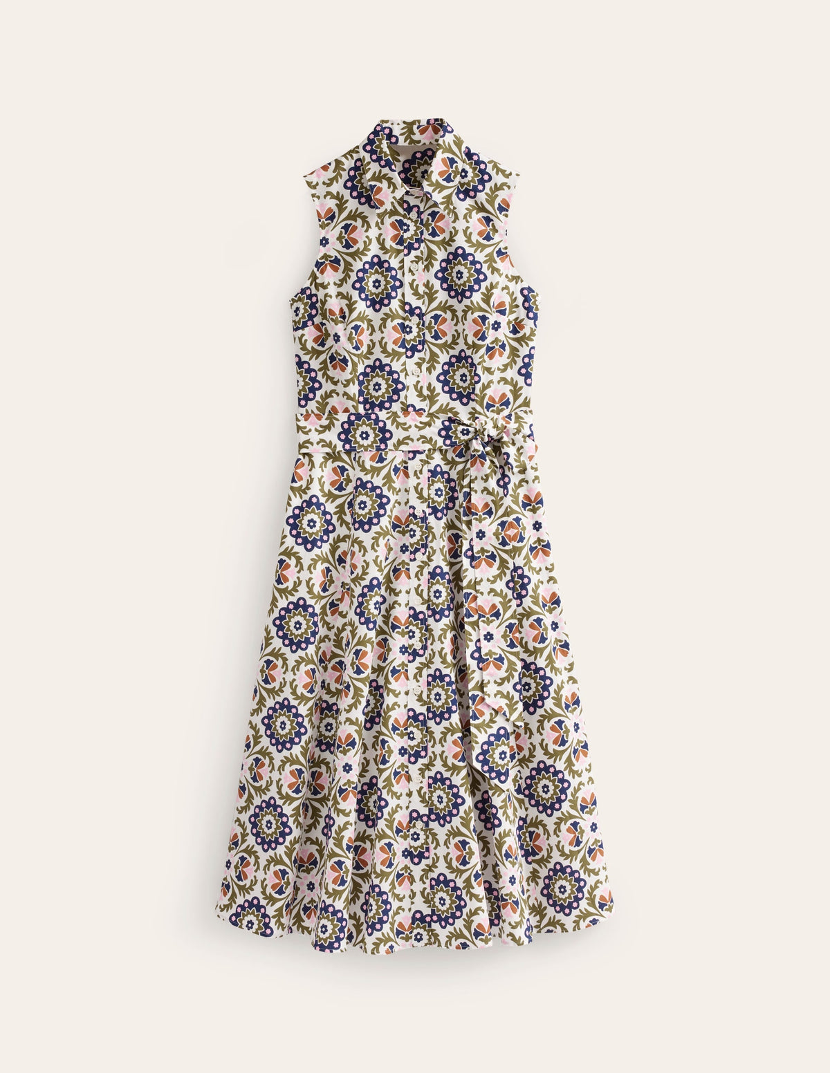 Amy Sleeveless Shirt Dress-Mayfly, Mosaic Bloom