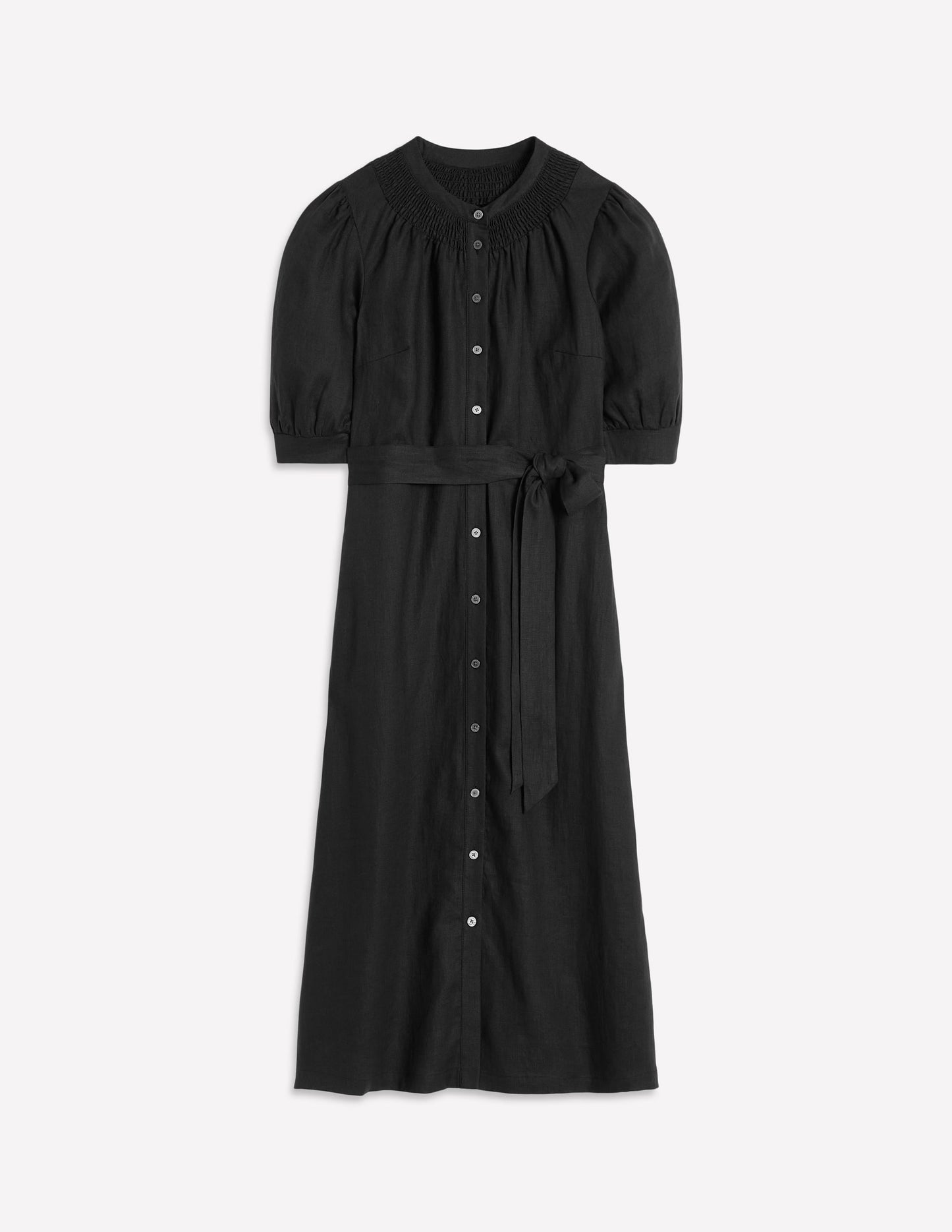 Ada Linen Midi Dress-Black
