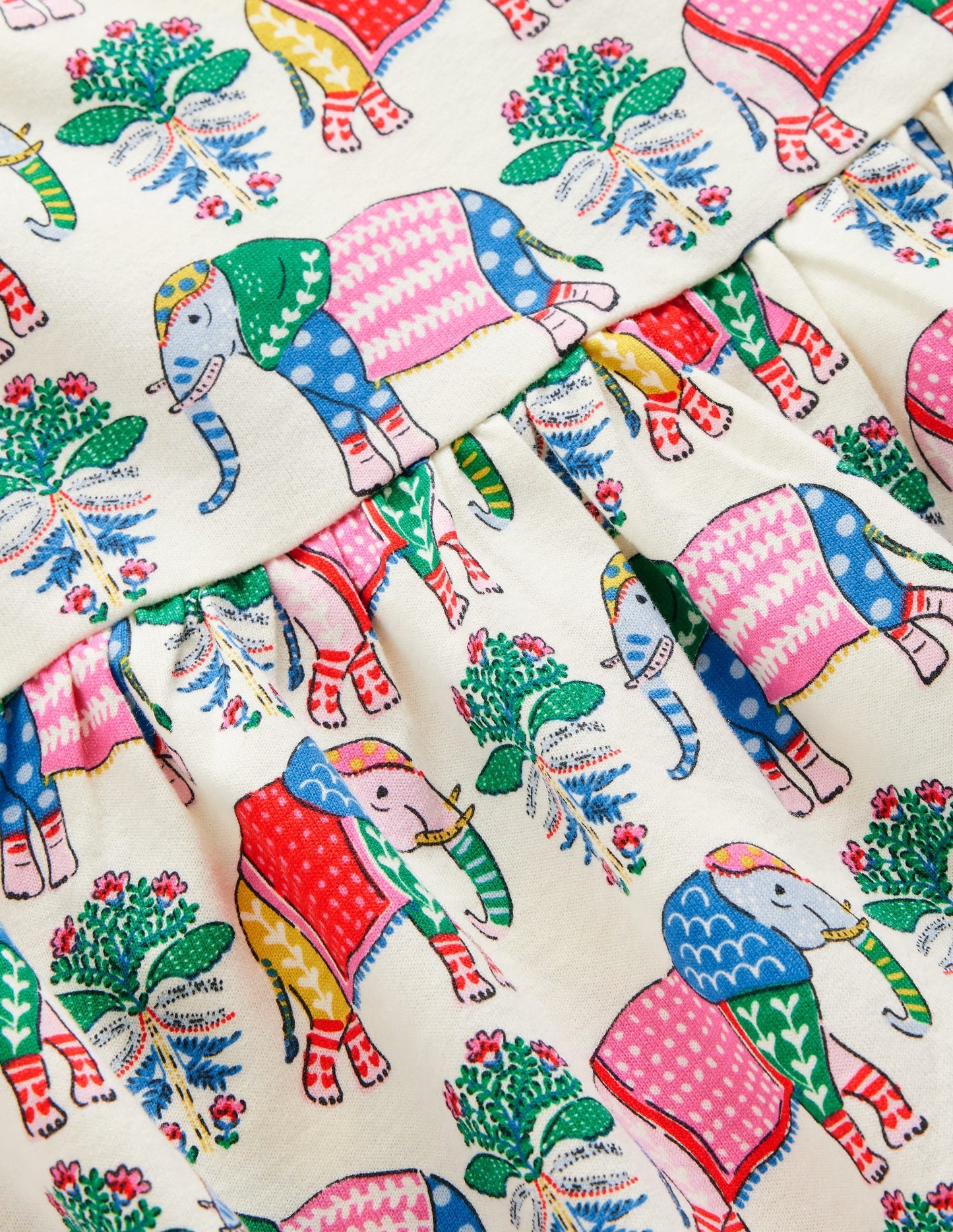 Ariel Twirly Jersey Dress-Multi Elephant Woodblock