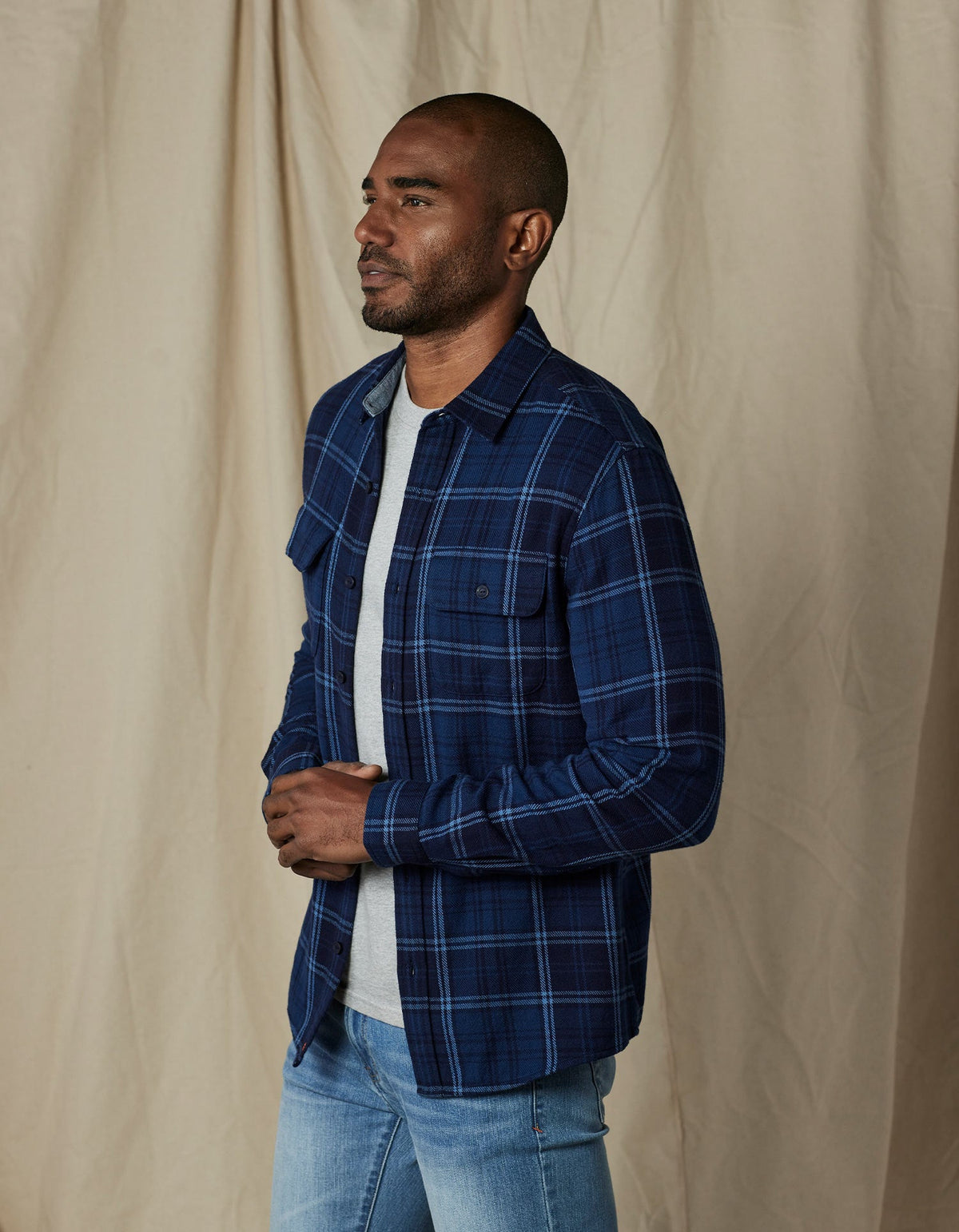 Mountain Overshirt in Indigo Plaid