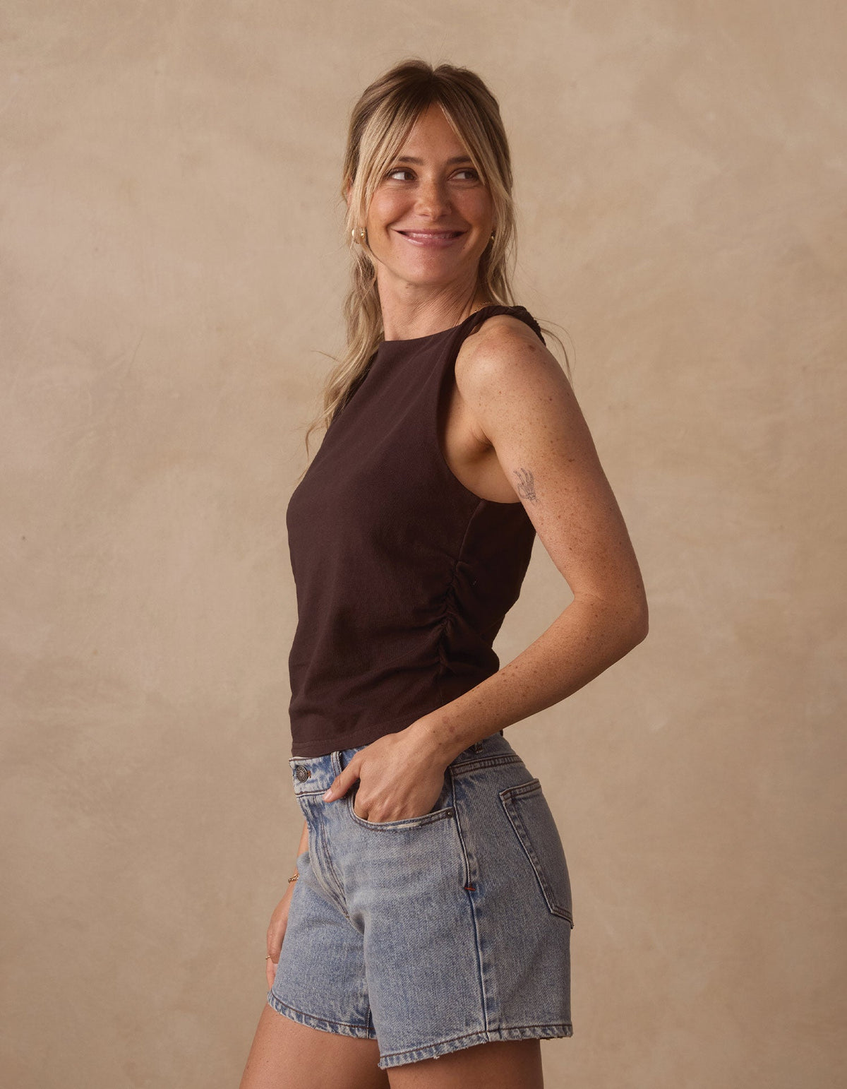 Normal Jersey Draped Tank in Umber