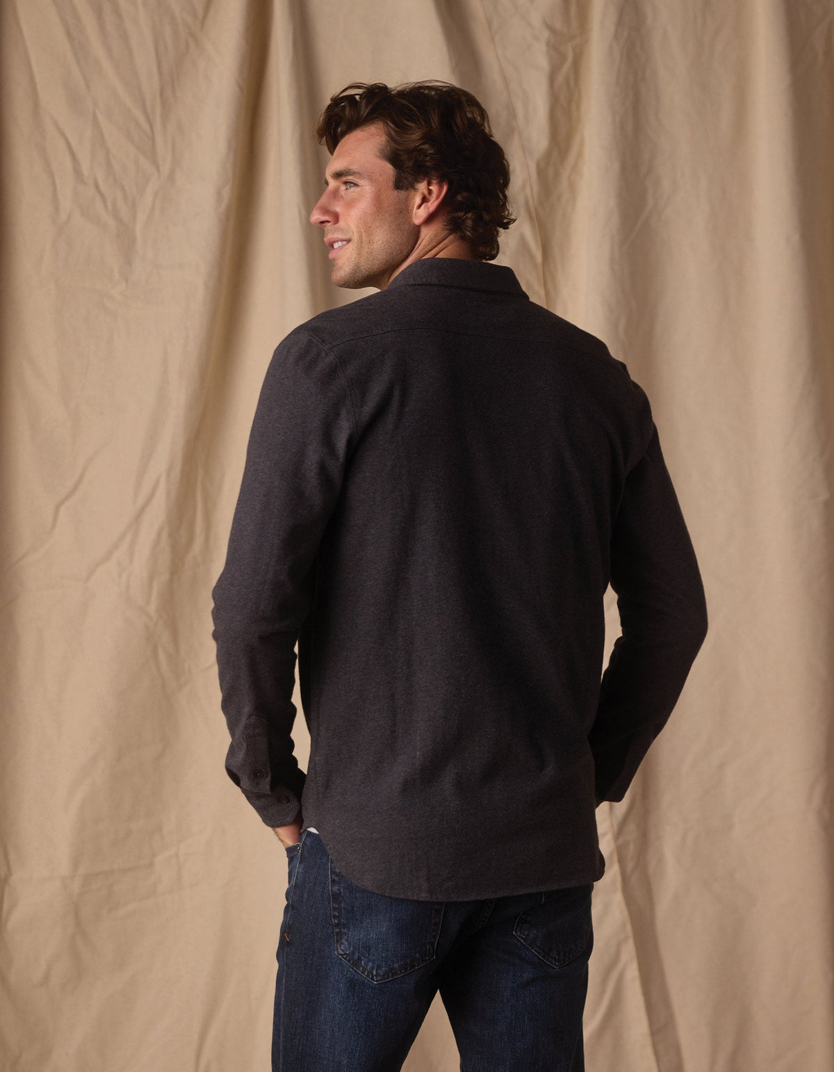 Lennox Jersey Button Up in Heather Charcoal