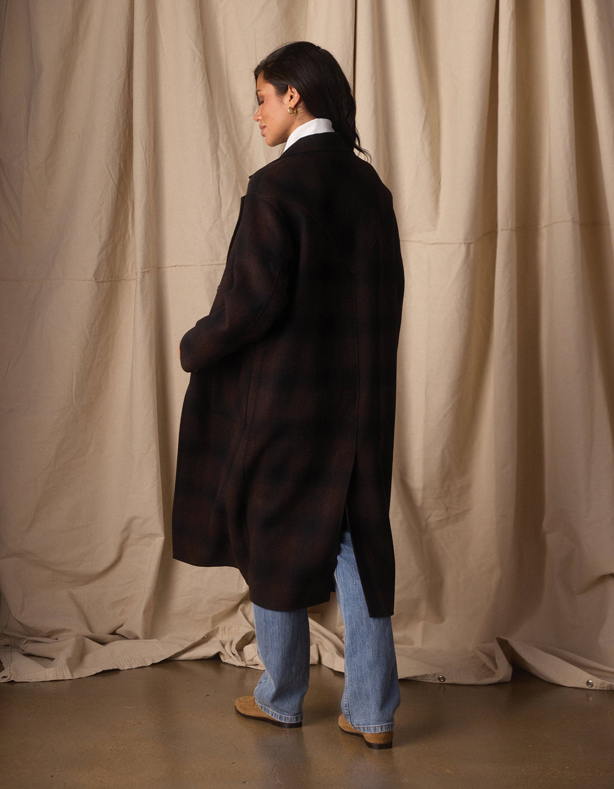 Duster Coat in Midnight Brown Plaid