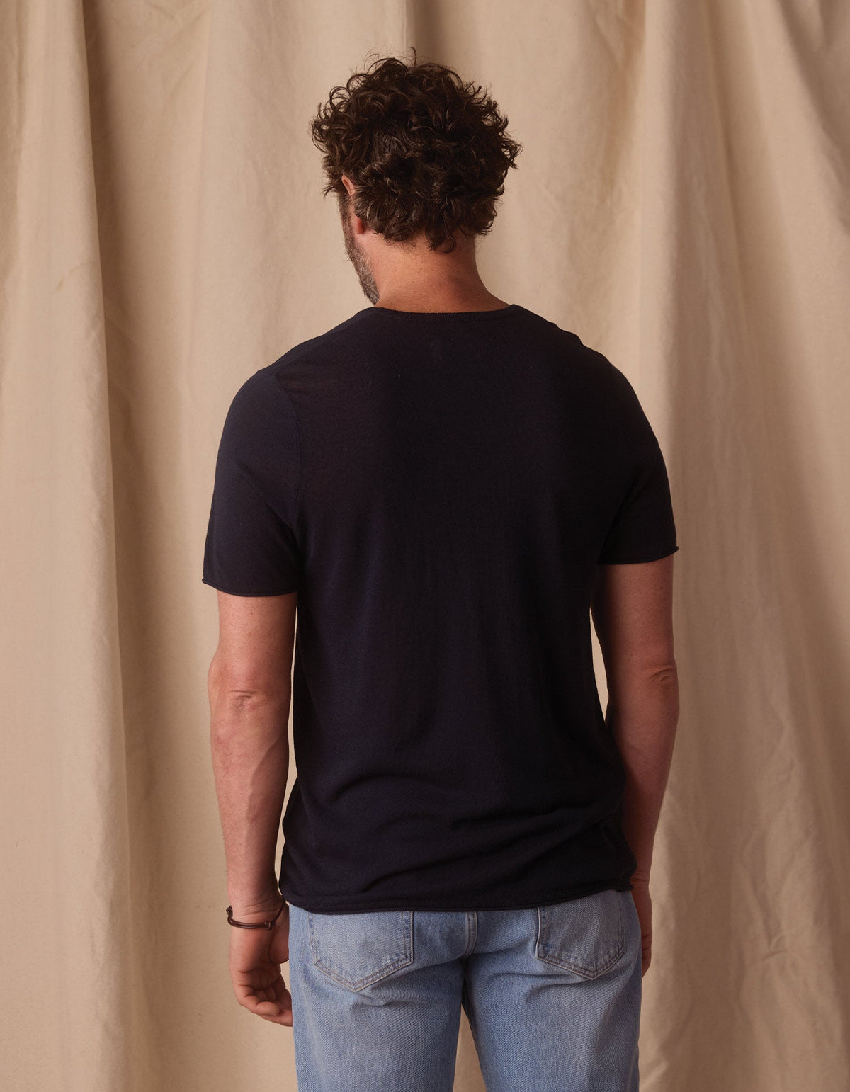 Summer Linen-Blend Knit Tee in Navy