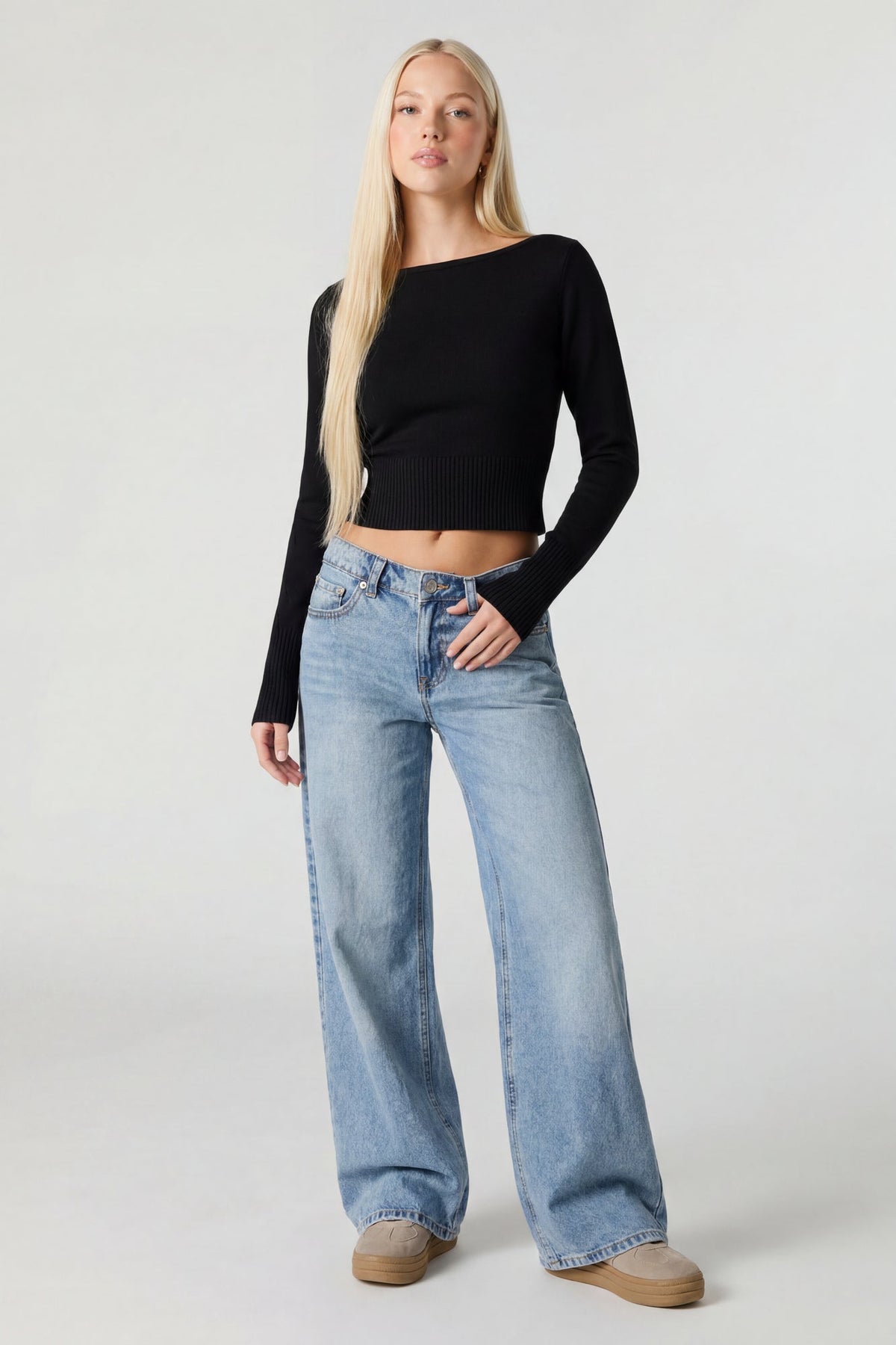 Boat Neck Long Sleeve Sweater