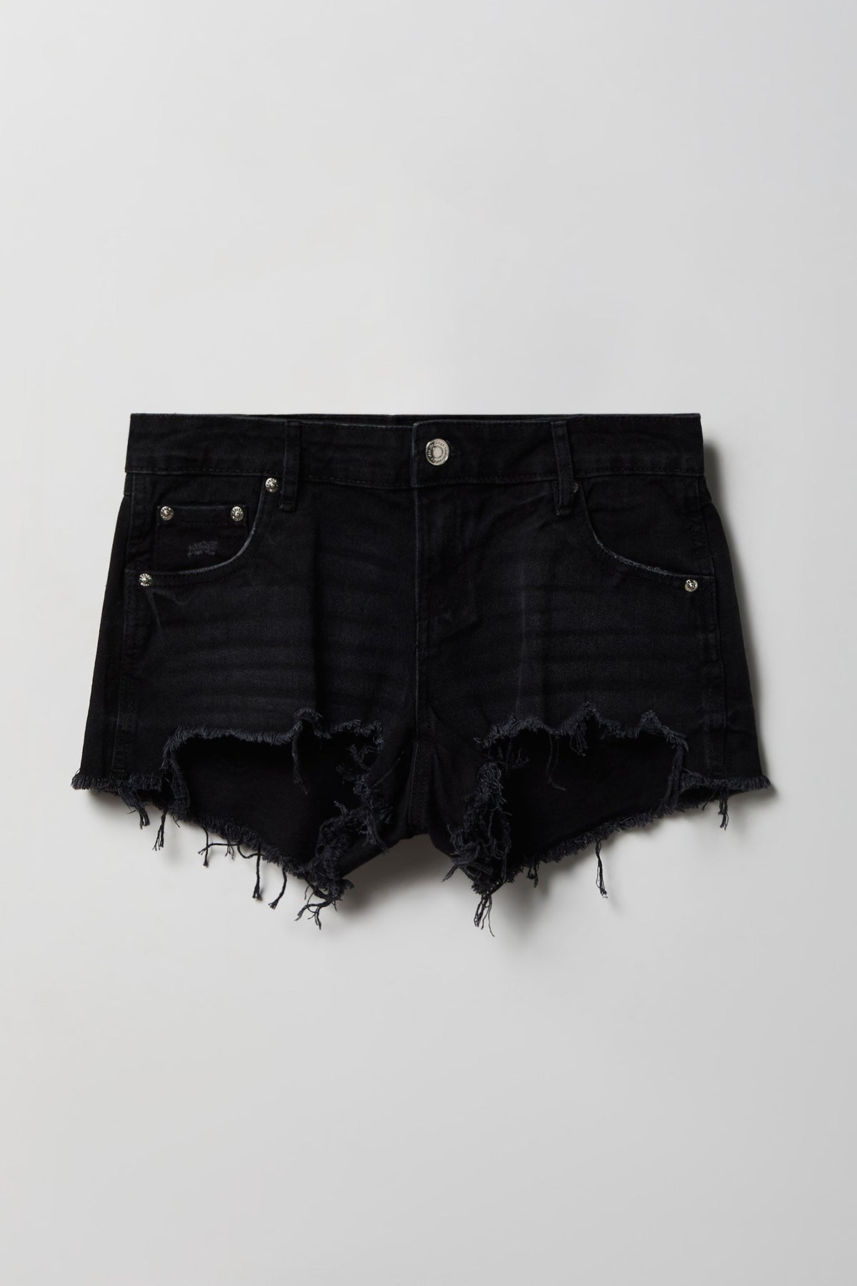 Ripped Low Rise Black Denim Short