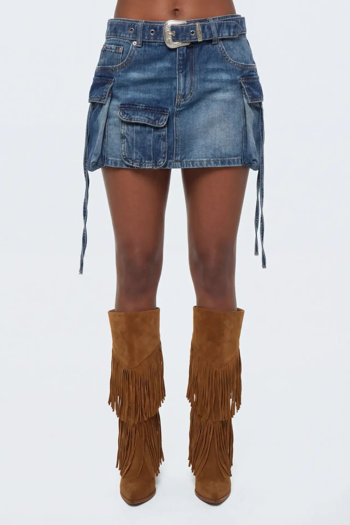 Denim Cargo Mini Skirt