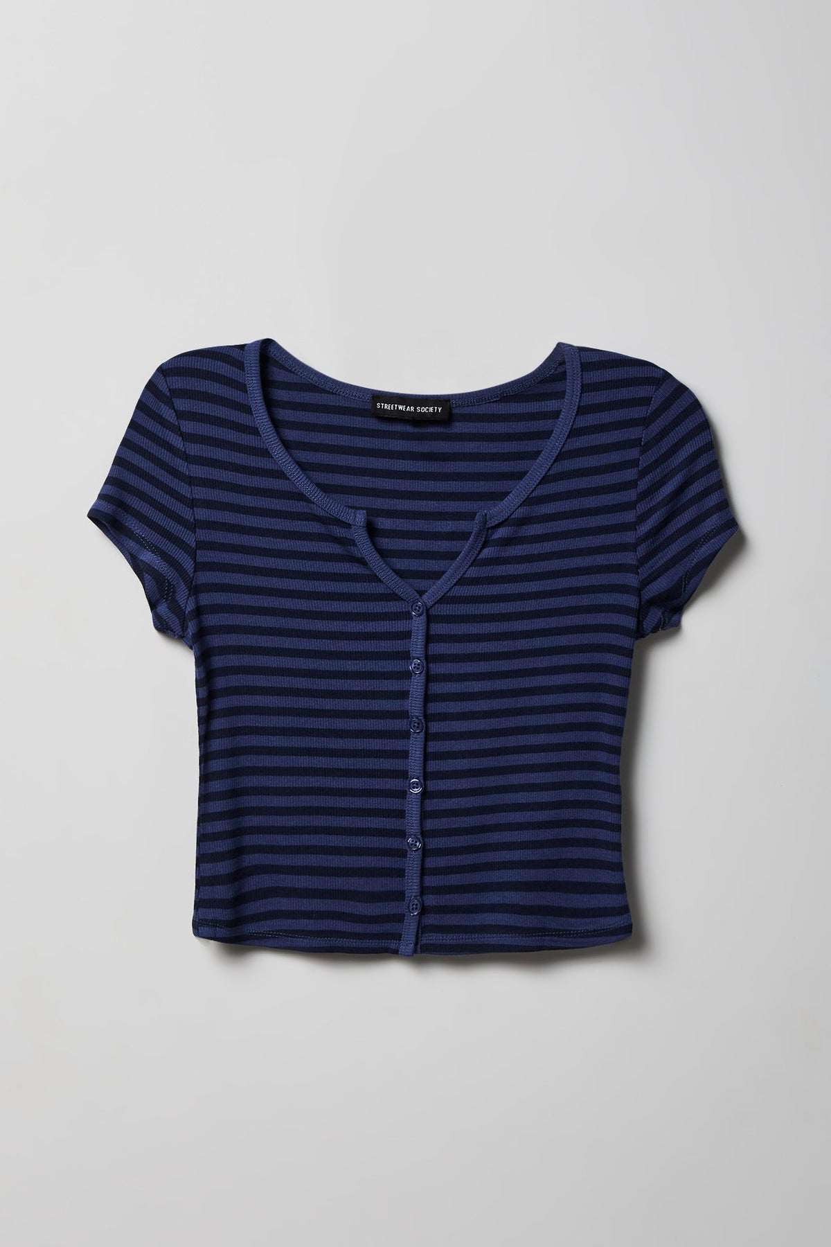 Ribbed Scoop Neck Button-Up Top