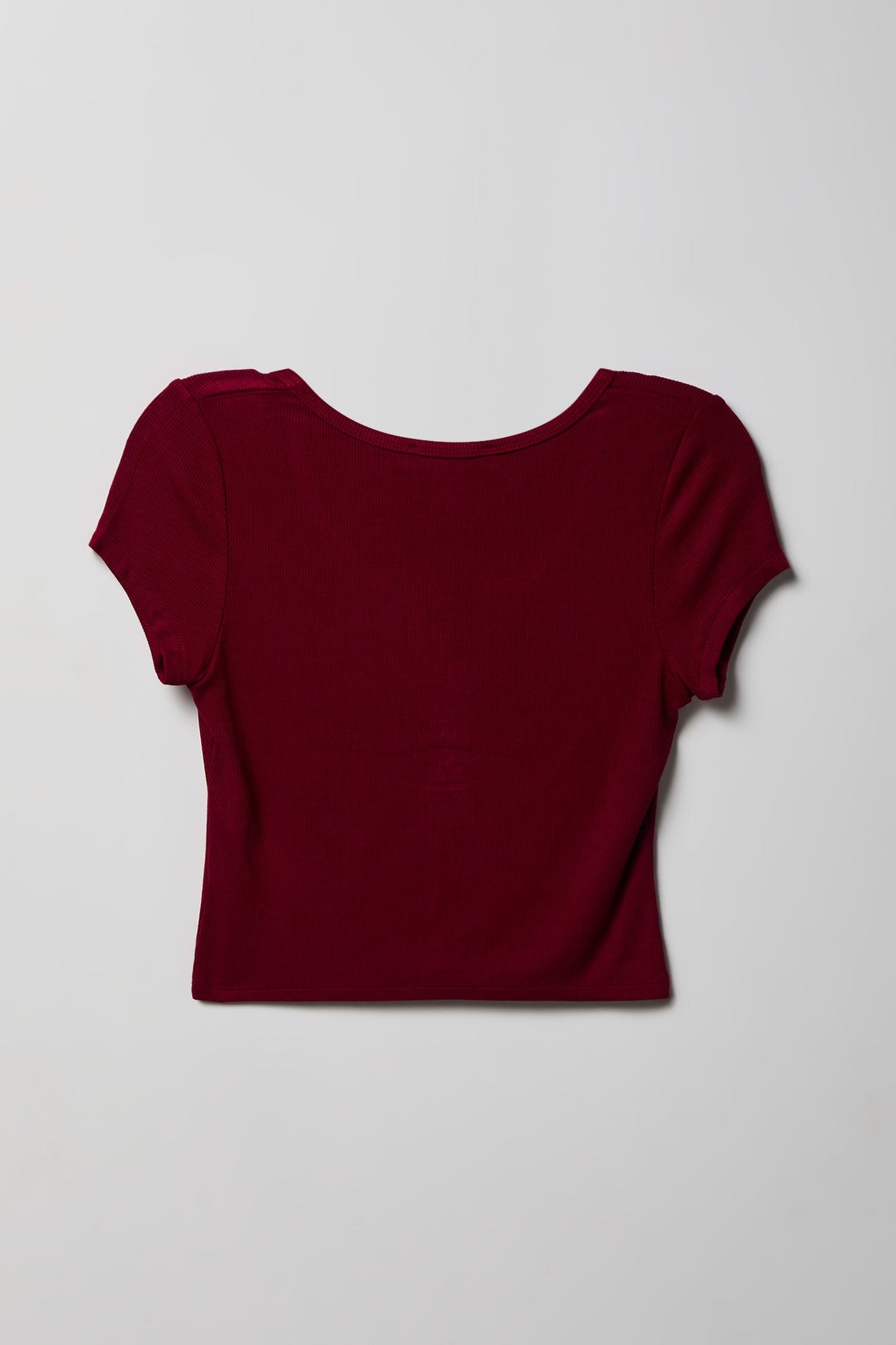 Ribbed Scoop Neck Button-Up Top