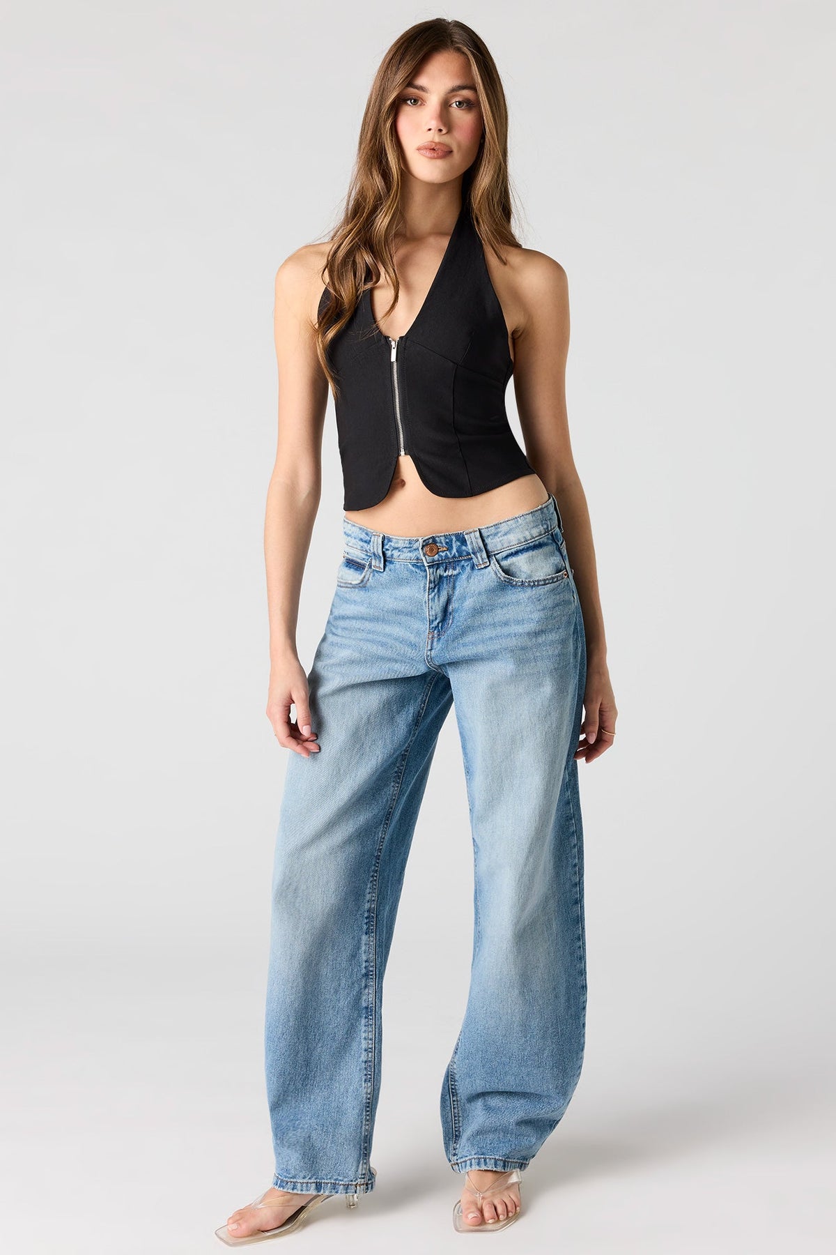 Zipper Front Halter Top