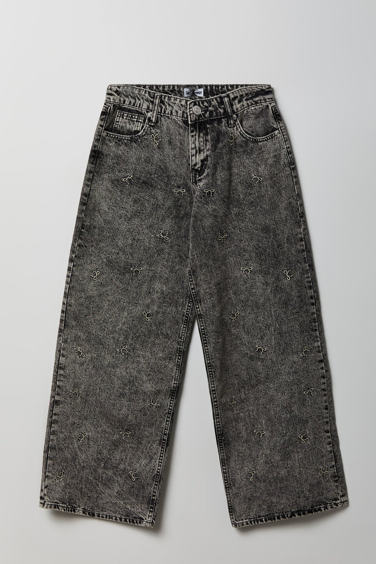 Low Rise Bow Embroidered Baggy Denim Jean