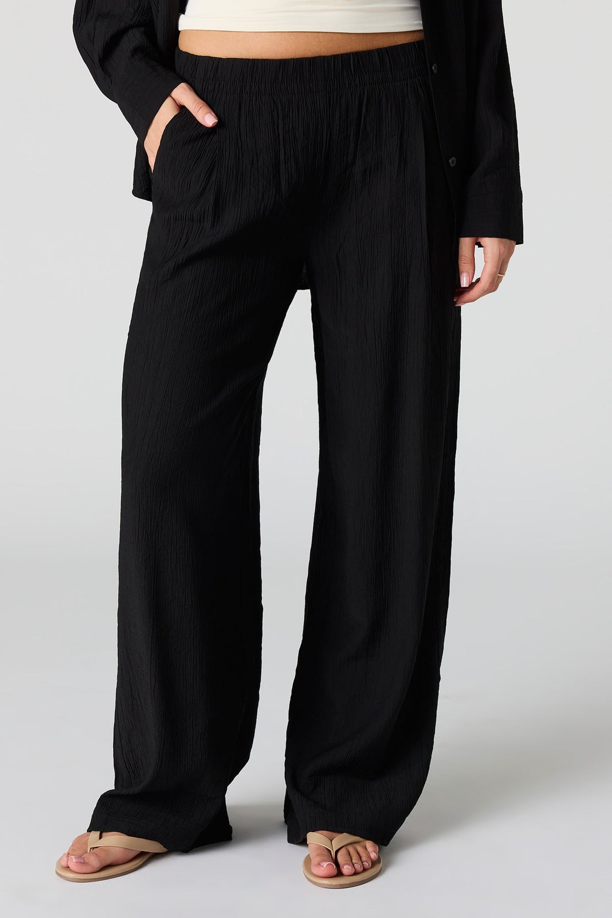Textured Flowy Wide Leg Pant