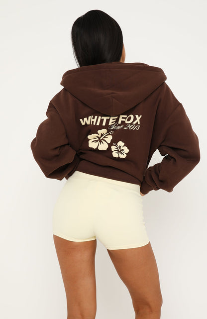 Come Catch Me Boxy Zip Front Hoodie Chocolate