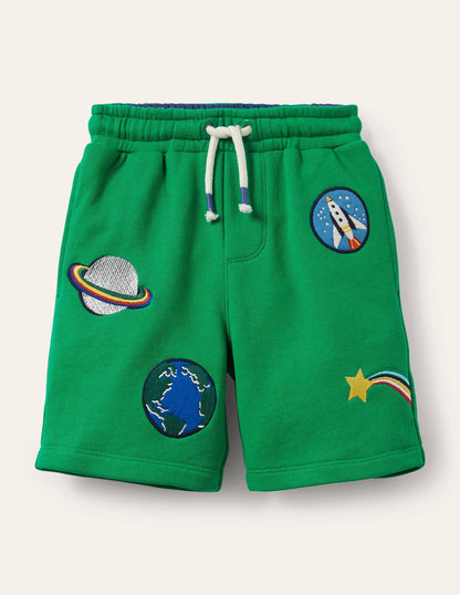 Appliqué Sweatshorts-Sapling Green Space Badges
