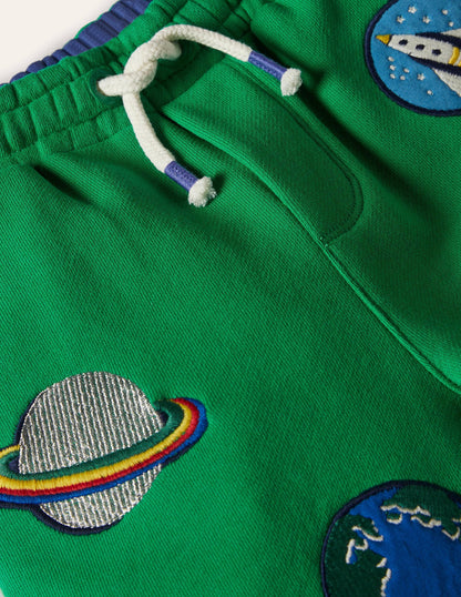 Appliqué Sweatshorts-Sapling Green Space Badges
