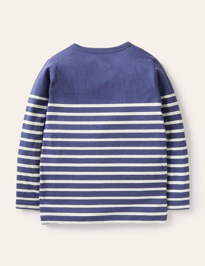 Appliqué Breton T-shirt-Starboard Blue/Ivory Dinos