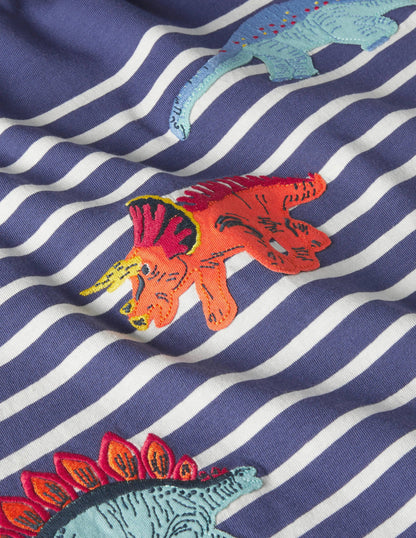 Appliqué Breton T-shirt-Starboard Blue/Ivory Dinos