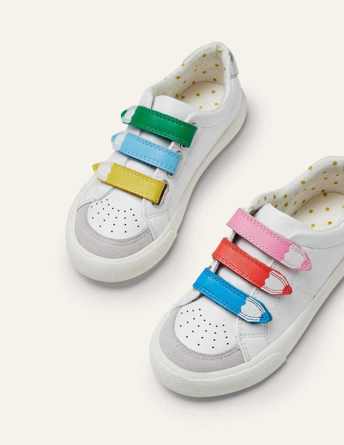 3 Strap Low Top Sneakers-White Rainbow Pencil