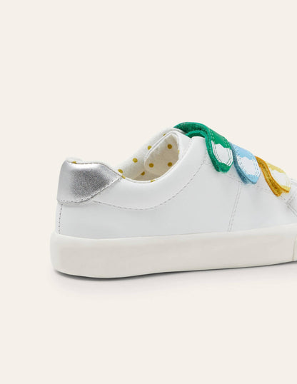 3 Strap Low Top Sneakers-White Rainbow Pencil
