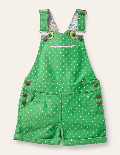 Animal Short Cord Overalls-Iguana Green Frog