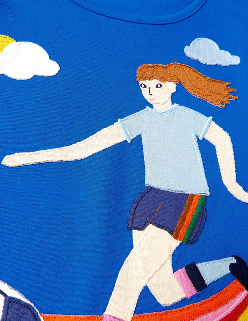 Action Appliqué T-shirt-Brilliant Blue Footballer