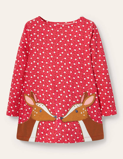Appliqué Pocket Tunic-Floral Ditsy Rose Deer
