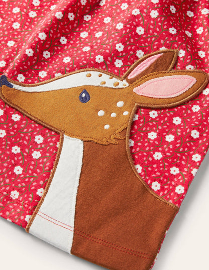 Appliqué Pocket Tunic-Floral Ditsy Rose Deer