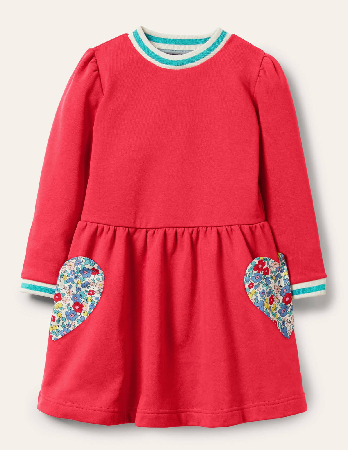 Appliqué Pocket Dress-Raspberry Pink Hearts