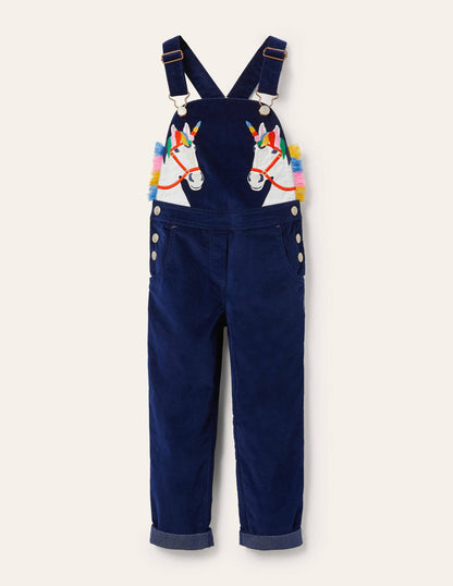 Appliqué Velvet Overalls-Starboard Blue Unicorns