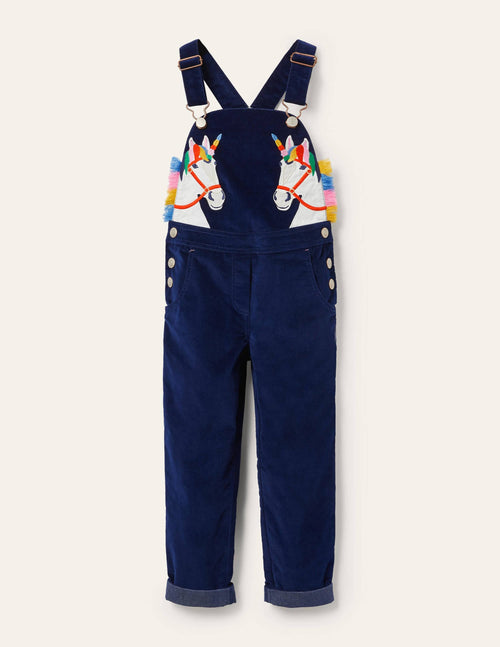 Appliqué Velvet Overalls-Starboard Blue Unicorns