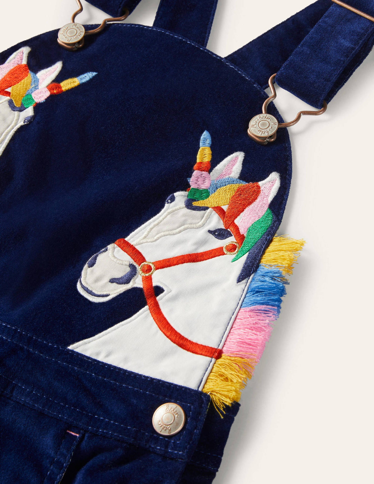 Appliqué Velvet Overalls-Starboard Blue Unicorns
