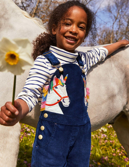Appliqué Velvet Overalls-Starboard Blue Unicorns