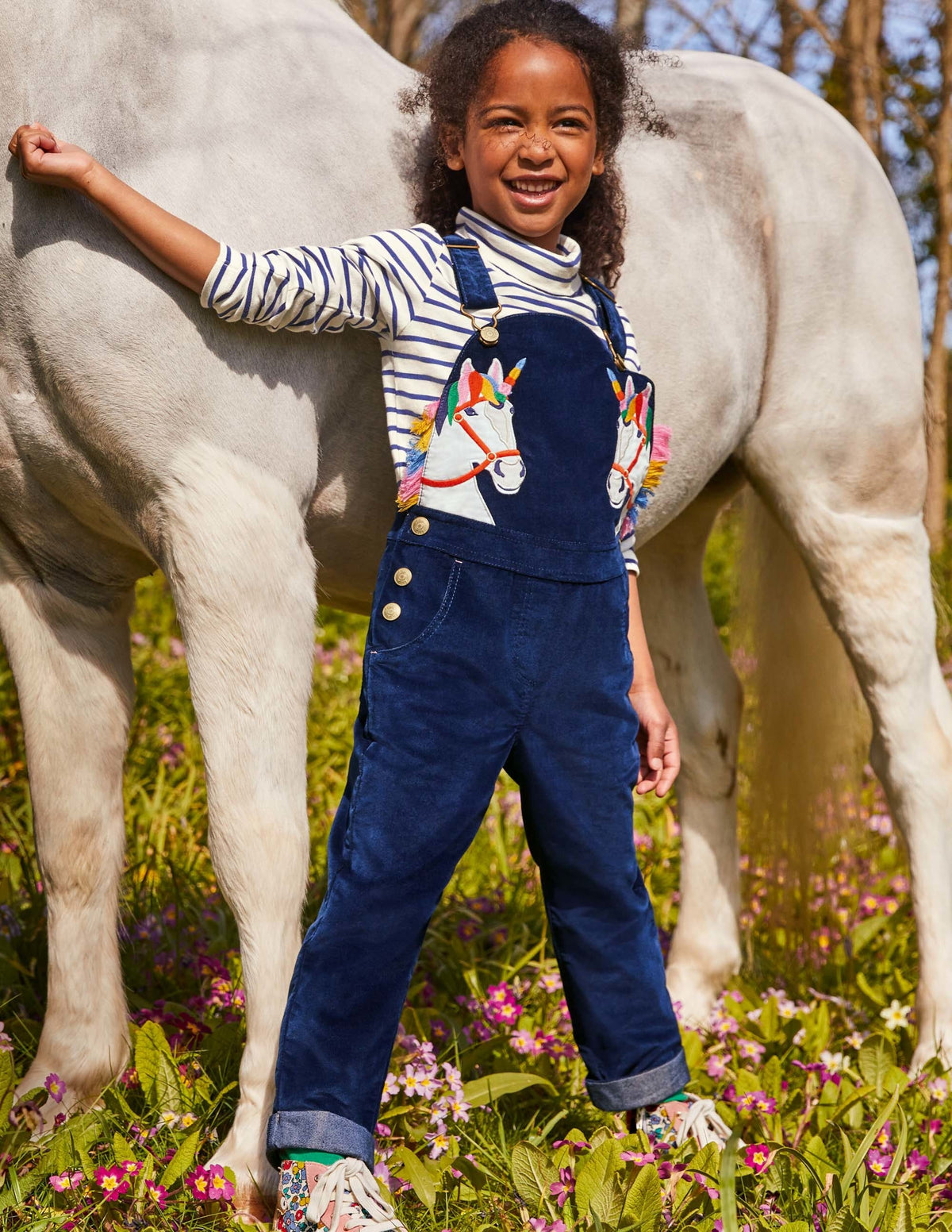 Appliqué Velvet Overalls-Starboard Blue Unicorns