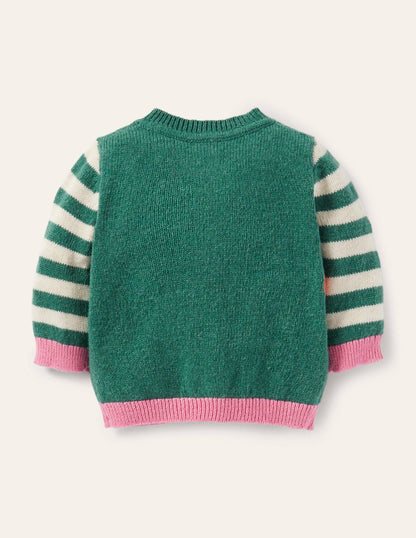 Animal Logo Cardigan-Ivory/Sardinia Green Squirrel